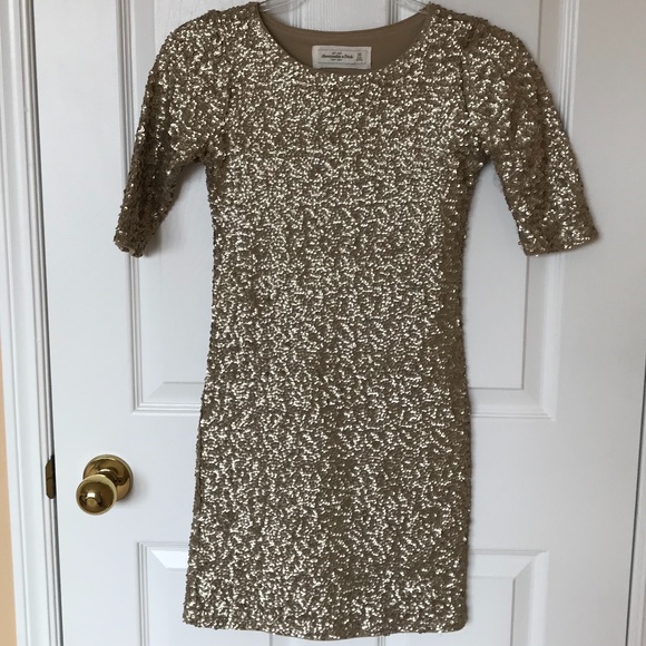 ABERCROMBIE & FITCH Gold Sequin Bodycon Dress XS - Picture 1 of 8